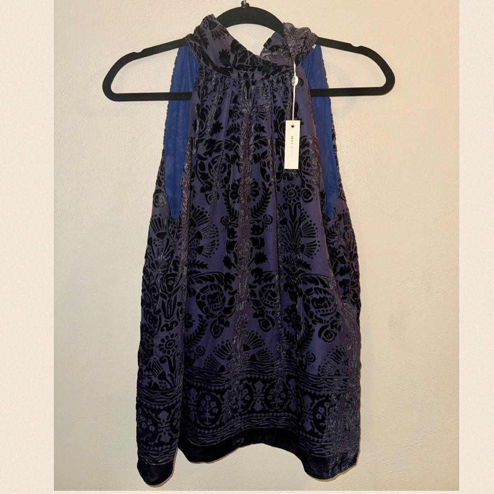 NWT Max Studio halter neck navy top medium